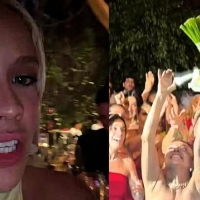 Karoline Lima passa aperto ao pegar buquê no casamento de Maitê e Léo Ortiz