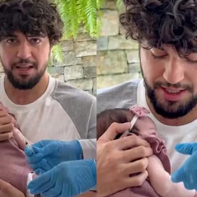 Zuza toma vacina no colo de Nattan; Rafa Kalimann se emociona