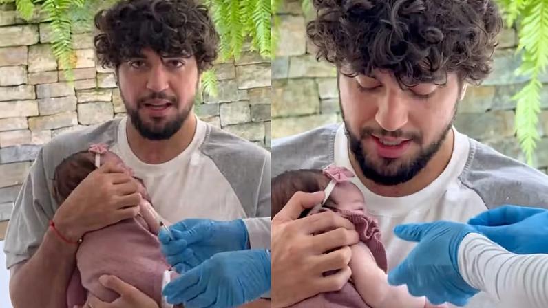 Zuza toma vacina no colo de Nattan, e Rafa Kalimann se emociona — Foto: Reprodução/Instagram