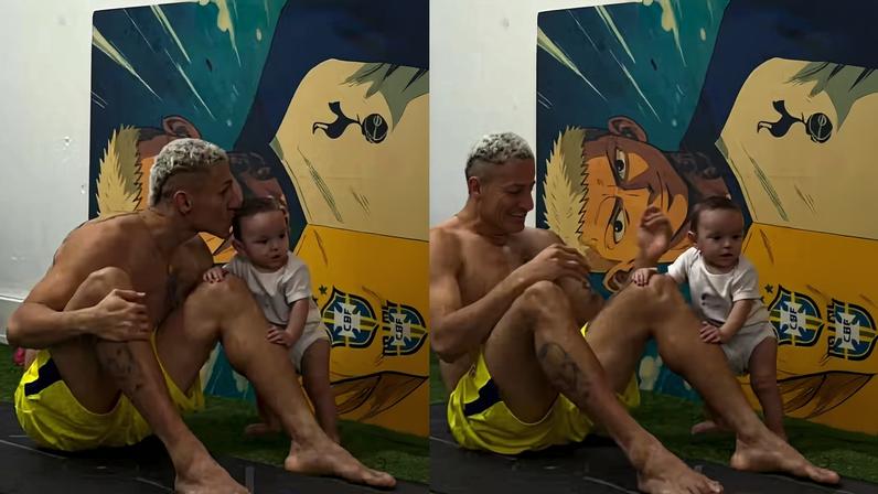 Richarlison treinando ao lado do filho — Foto: Reprodução/Instagram