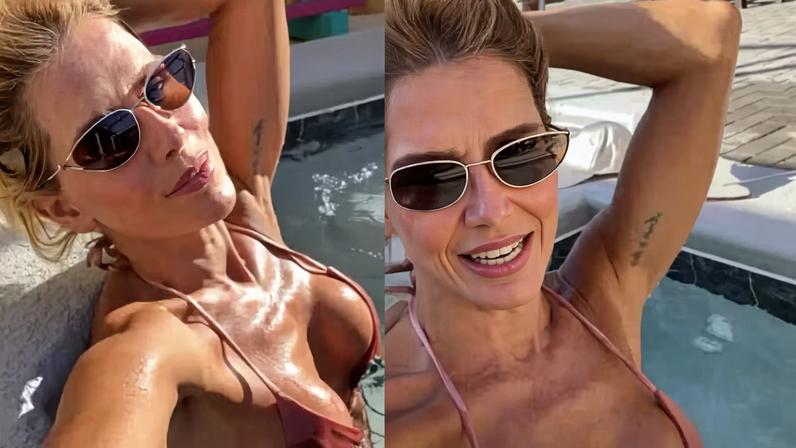 Deborah Secco relaxa na piscina com biquíni cavado — Foto: Reprodução/Instagram