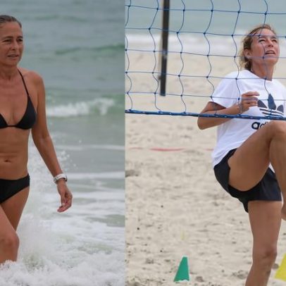 Andrea Beltrão curte praia e joga futevôlei em Copacabana