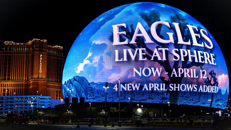 An advertisement for the Eagles concert is displayed on the Sphere