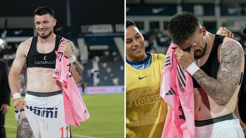Alan Cantero se emociona com presente do ídolo Lionel Messi — Foto: Alianza Lima