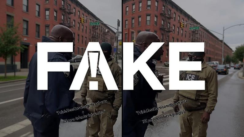 É #FAKE vídeo de policial de Nova York gritando com agentes do ICE; trata-se de inteligência artificial — Foto: Reprodução