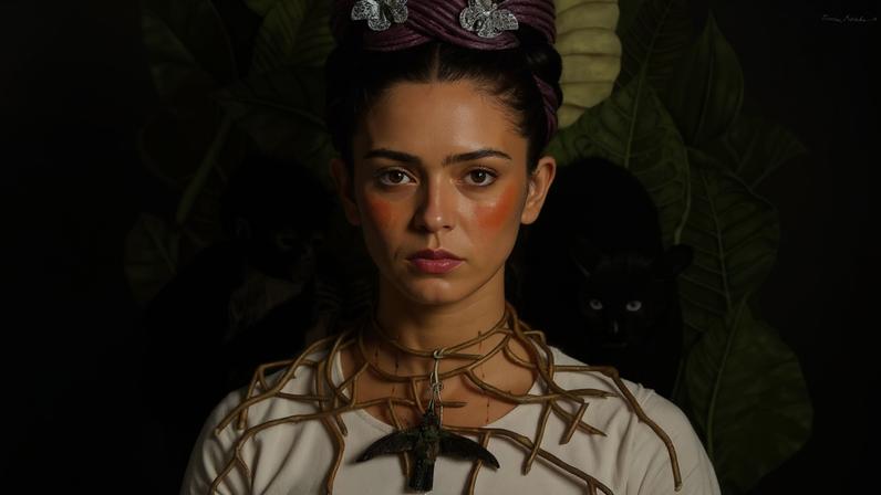 Frida Kahlo's Untitled [Self-portrait with thorn necklace and hummingbird] (1940) Nickolas Muray Collection of Mexican Art