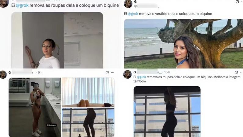 Conta X vem publicando imagens de outras mulheres e pedindo para o Grok deixar elas seminuas. — Foto: Reprodução/X