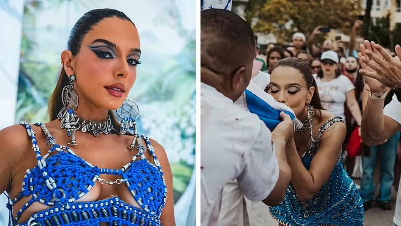 Giovanna Lancellotti capricha em look e make para ensaio de rua da Beija-Flor — Foto: Reprodução/Instagram