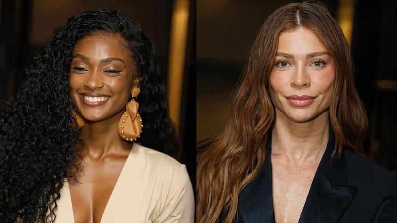 Grazi Massafera e Erika Januza vão à coletiva de imprensa de 'Dona Beja' — Foto: Patrícia Devoraes / Brazil News