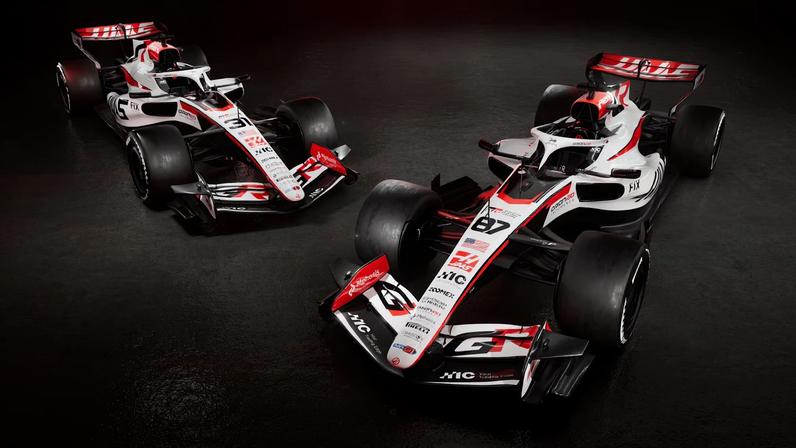 Nova pintura dos carros da Haas para a temporada de 2026 da F1 — Foto: Divulgação/Haas/F1