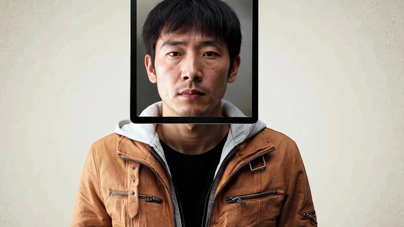 Foto de um homem de frente. Tem uma moldura quadrada em torno de sua cabeça e seu rosto está pixelado.