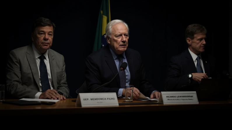 Ex-ministro Ricardo Lewandowski, ao lado do relator da PEC da Segurança Pública, Mendonça Filho. (Foto: Vinicius Loures / Câmara dos Deputados)