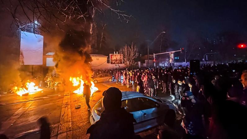 Iranians blocking a street during a protest in Tehran, Iran on January 9, 2026.