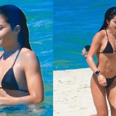 Jade Picon se refresca no mar após treino na praia do Rio