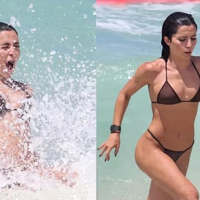 Jade Picon curte praia na Barra da Tijuca com amigos