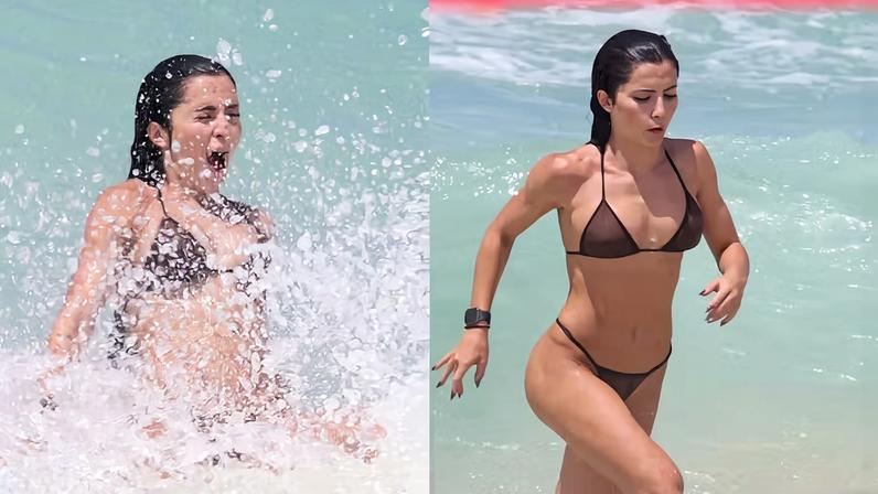 Jade Picon leva 'caldo' em mergulho no Rio — Foto: Dilson Silva / Agnews