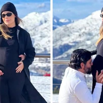 Josie Pessôa, grávida, passeia com o marido em estação de esqui