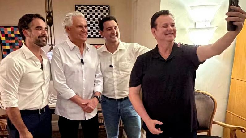 Kassab postou foto com Eduardo Leite, Ronaldo Caiado e Ratinho Jr, o trio de presidenciáveis do PSD — Foto: Reprodução/X