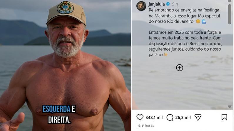 Em vídeo na praia, Lula fala sobre "virtude da natureza" para defender o fim do “preconceito entre esquerda e direita”. (Foto: Reprodução/Instagram/@janjalula)