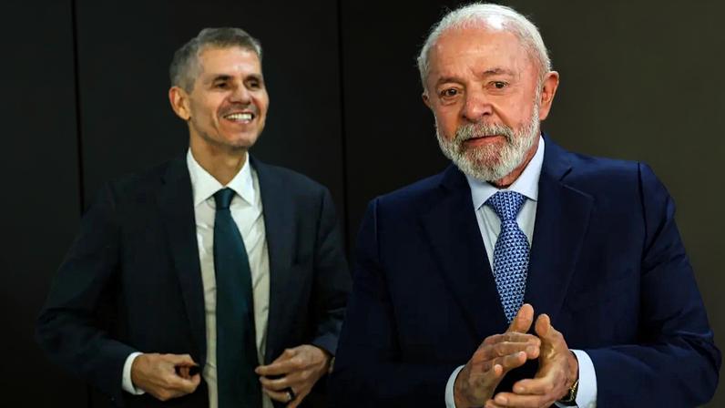 Lula e o ministro Sidônio Palmeira, da Secom. (Foto: José Cruz/Agência Brasil)