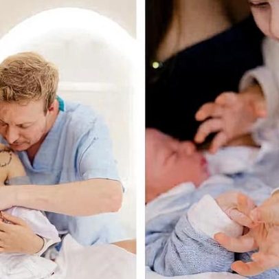 Gabi Luthai e Teo Teló registram encontro entre filho mais velho e recém-nascido