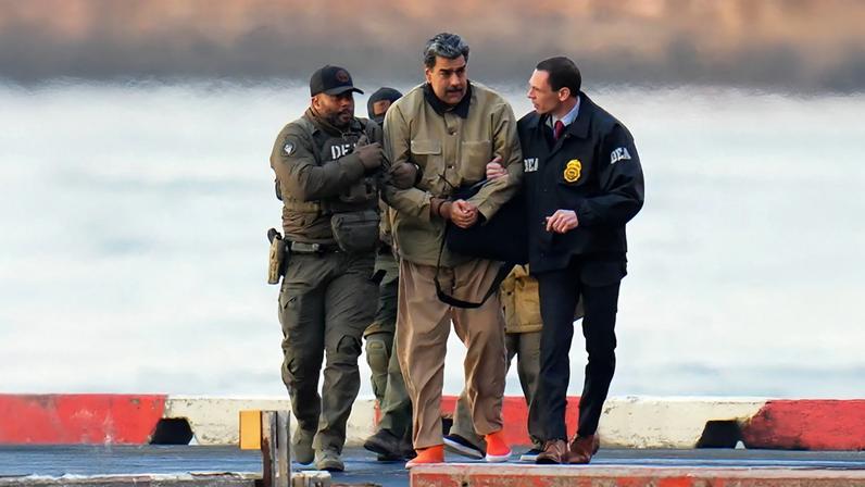Nicolas Maduro in handcuffs as he is escorted to a federal courthouse in Manhattan on January 5, 2026.