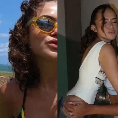 Maisa toca bateria em palco durante férias em Pernambuco