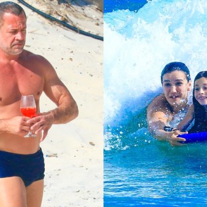 Malvino Salvador e família curtem praia no Rio com surfe