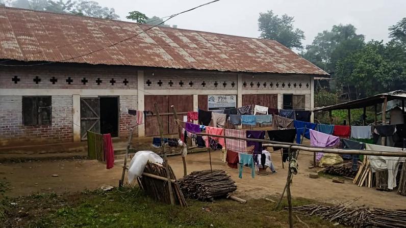 The relief camp in Manipur where Lamjagou Vaiphei lives with his wife, three children, and seven other families.