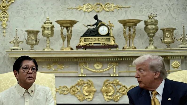 Philippine President Ferdinand Marcos Jr. and U.S. President Donald Trump meet at the White House in Washington on July 22, 2025.