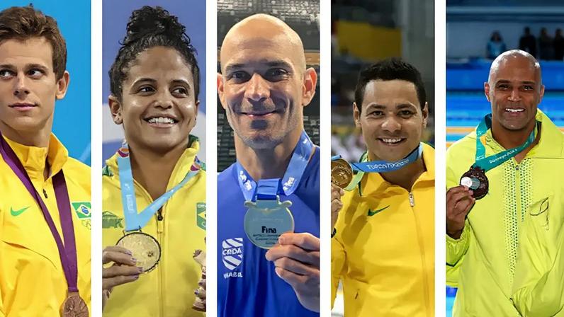 Cesar Cielo, Etiene Medeiros, Nicholas Santos, Felipe França e João Gomes Júnior subiram ao pódio mundial nos 50m (Fotos: Satiro Sodré/CBDA, COB)