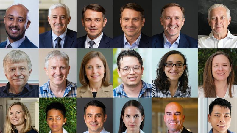 The 2025-27 Committed to Caring honorees include: (top row, l-r) Iwnetim Abate, Abdullah Almaatouq, Marc Baldo, Anantha Chandrakasan, Anna-Christina Eilers, and Herbert Einstein; (second row, l-r)) Dennis Freeman, Daniel Hidalgo, Erin Kara, Laura Lewis, Lina Necib, and Sara Prescott; (third row, l-r) Ellen Roche, Loza Tadesse, Haruko Murakami Wainwright, Fan Wang, Forest White, and Bin Zhang.