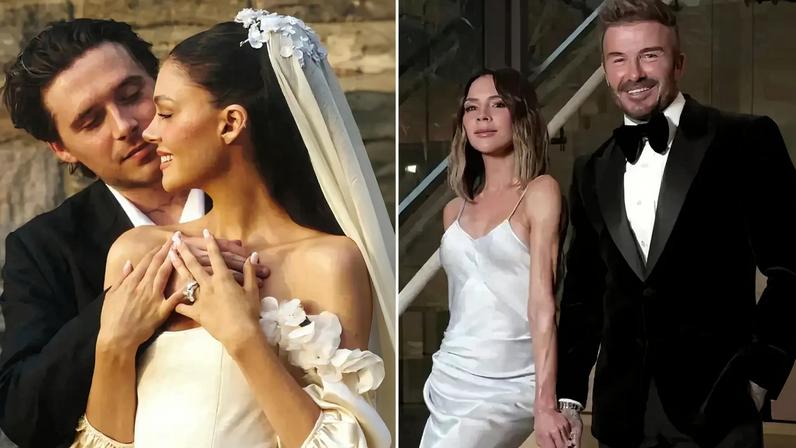 Brooklyn Beckham said in an Instagram statement that his mom, Victoria Beckham, danced “inappropriately” with him at his 2022 wedding to Nicola Peltz. Here, Brooklyn and Nicola are seen at their 2025 vow renewal.