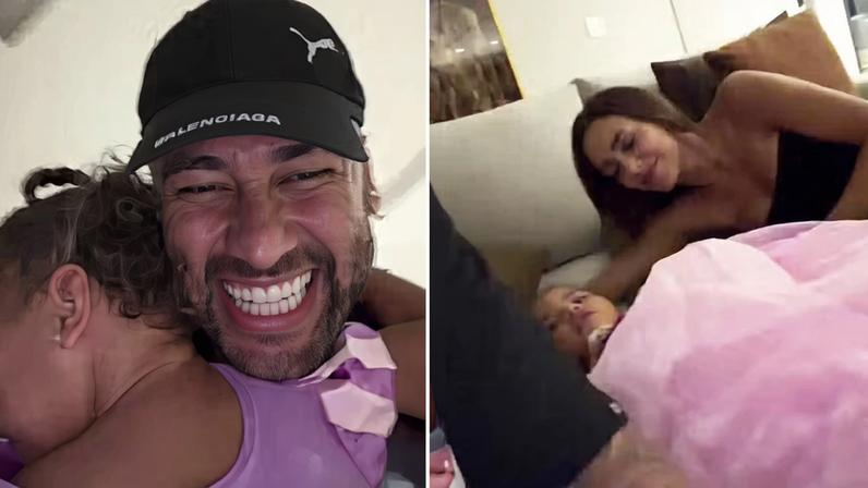 Neymar e Bruna Biancardi em momento de diversão em família com Mavie — Foto: Reprodução/Instagram