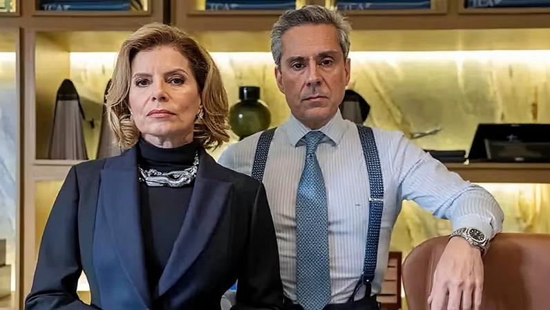 Odete Roitman (Debora Bloch) e Marco Aurélio (Alexandre Nero) em 'Vale Tudo' (Globo, 2025) — Foto: TV Globo