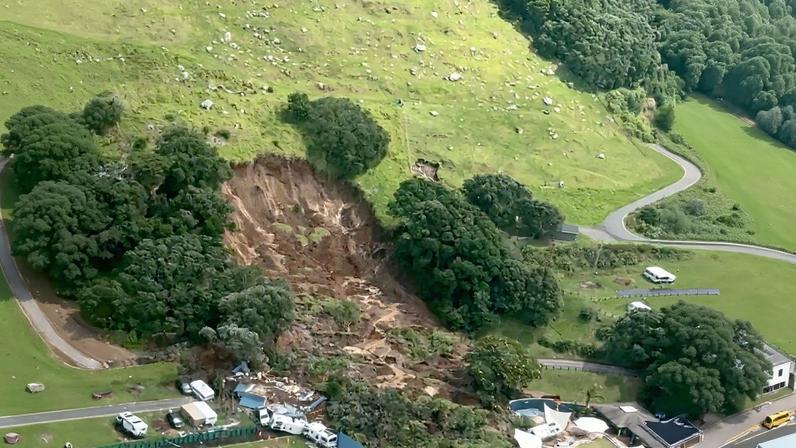 Trees falling in landslide