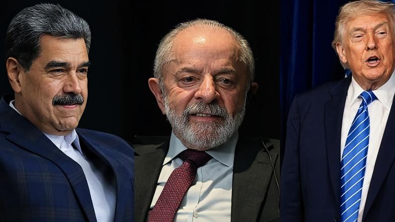 Presidente Lula ao centro já tentou mediar situação entre Nicolás Maduro à esquerda e Donald Trump à direita