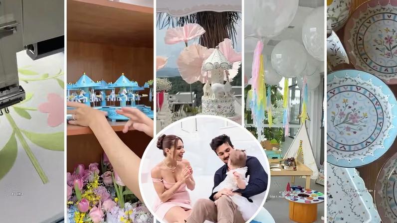 Bordados exclusivos, porcelanas pintadas uma a uma e mais: detalhes luxuosos da festa da filha de Luan Santana e Jade Magalhães — Foto: Reprodução/Instagram