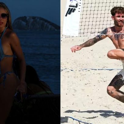 Léo Pereira e Karoline Lima curtem praia no Rio após estada em Noronha
