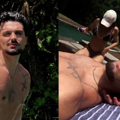 Luan Santana passa dia de descanso em piscina com Jade Magalhães