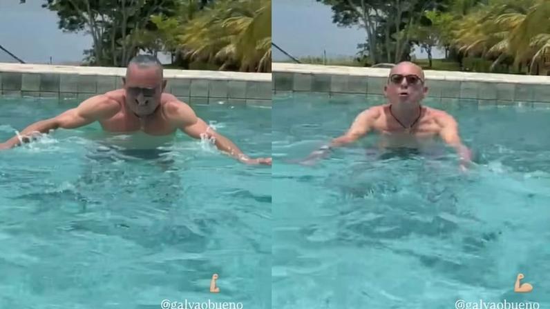 Galvão Bueno se exercitando na pisicna