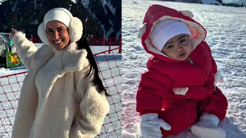 Graciele Lacerda encanta ao mostrar reação da filha, Clara, ao ver neve pela primeira vez