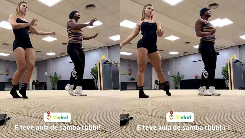 Virginia Fonseca faz aula de samba na casa de Vini Jr em Madri
