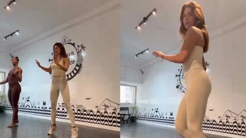 Mariana Goldfarb intensifica o ritmo do Carnaval e mostra aula de samba antes do ensaio técnico da Grande Rio — Foto: Reprodução/ Instagram