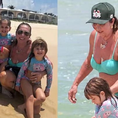 Filhos de Virginia Fonseca e Zé Felipe passam dia na praia do RJ com a avó