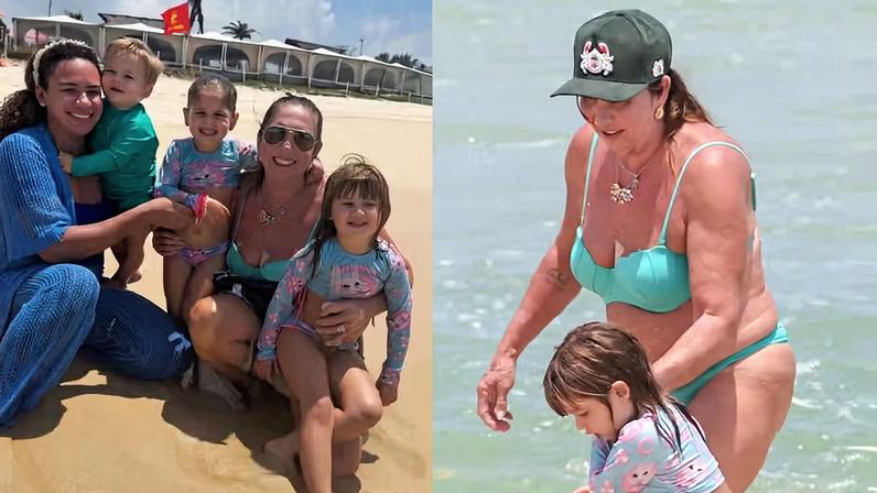Filhos de Virginia Fonseca e Zé Felipe curtem praia do Rio de Janeiro com a avó Margareth Serrão
