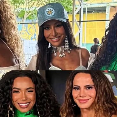 Evelyn Bastos posa ao lado de Sabrina Sato, Viviane Araujo e Bianca Monteiro