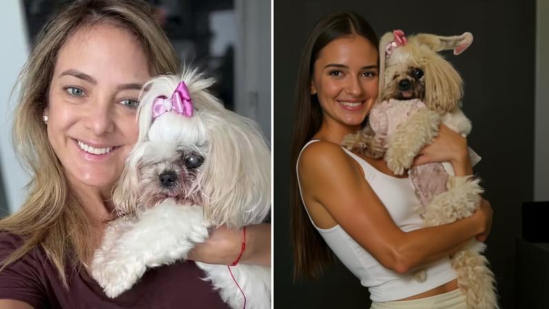 Ticiane Pinheiro e Rafaella Justus em foto com a cachorrinha Mel atualmente — Foto: Reprodução/Instagram