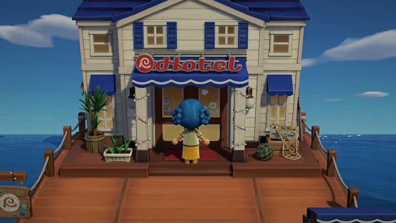 Animal Crossing: New Horizons screenshot showing the new hotel