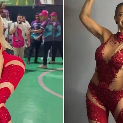 Sheila Mello usa look de pintura corporal em ensaio de Carnaval